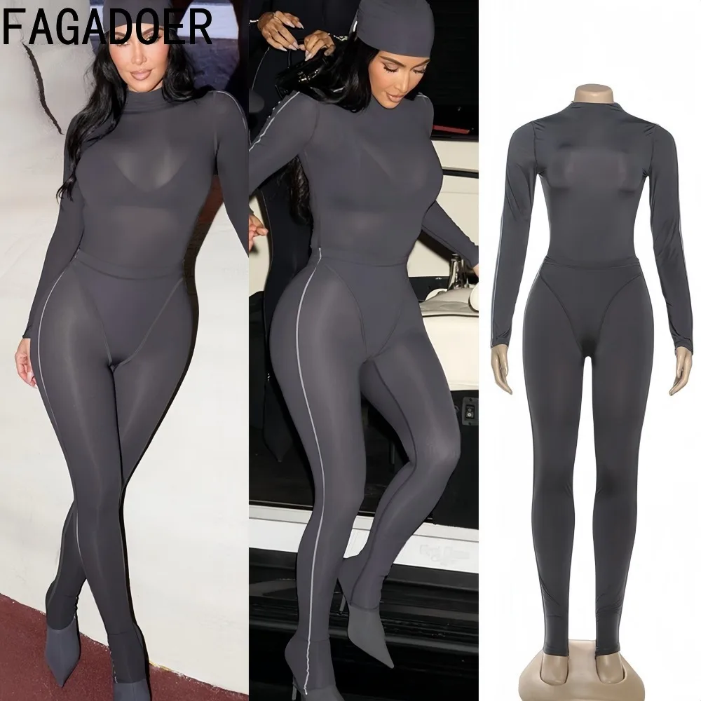 

FAGADOER модные комплекты из двух предметов, женские однотонные комбинезоны с длинными рукавами и брюки, одинаковая женская уличная одежда, новинка