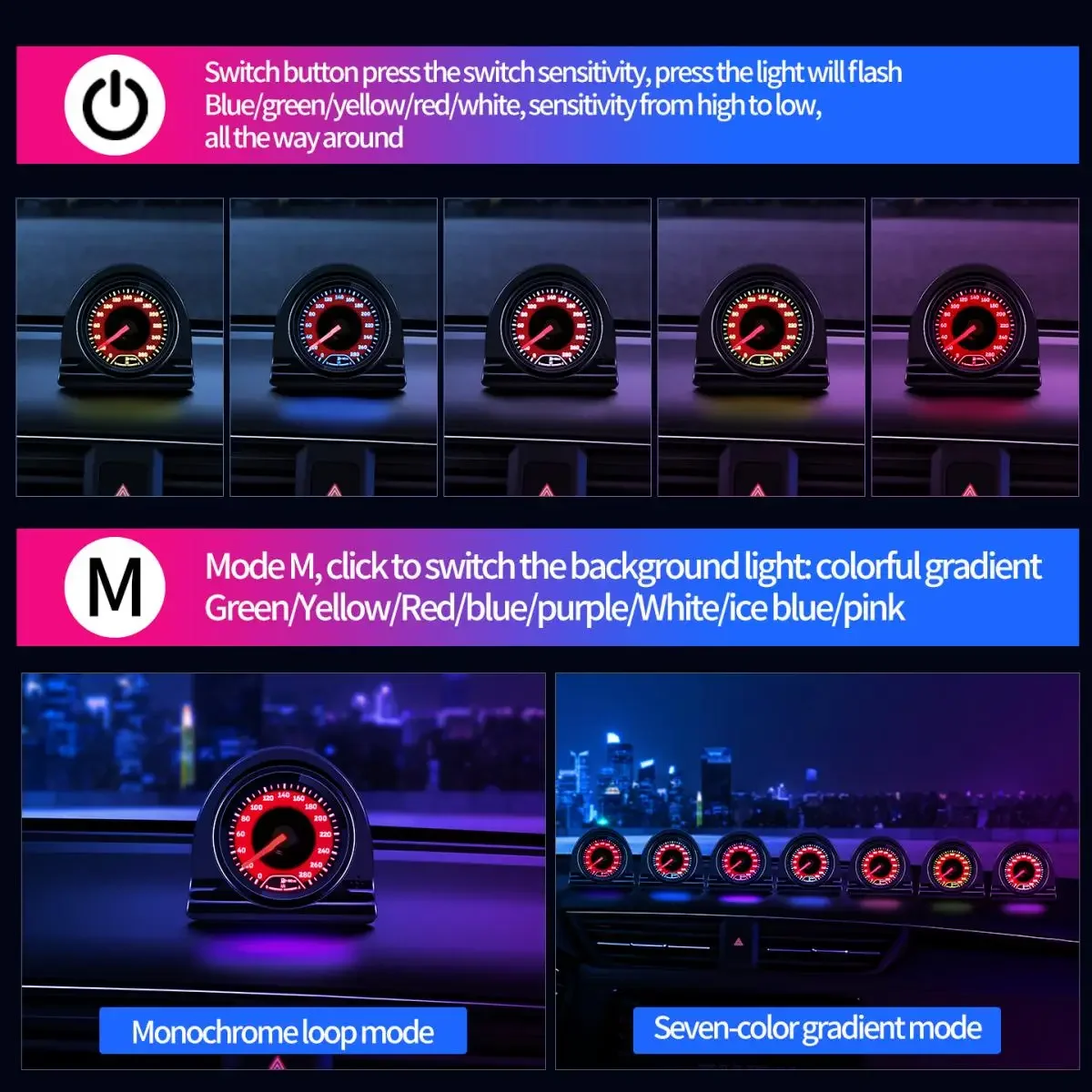 Dashboard Style Ambient Light Swinging Pointer Voice Control USB Car Center Console Ornaments Creative Decoration Accessories image 5