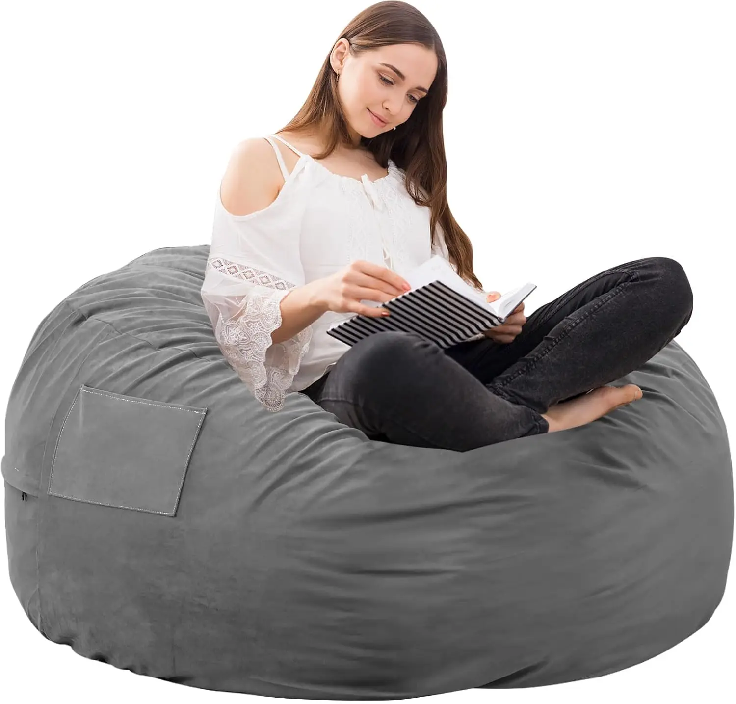 Sweetcrispy Bean Bag Chair For Adults, Oversized Beanbag For Gaming Reading Foam Filled Couch Furniture With Soft Removable