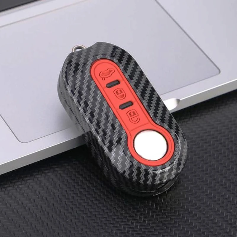 Carbon Abs Car Key Fob Shell Cover for FIAT 500 500L 500X Abarth 3-Button Folding Key