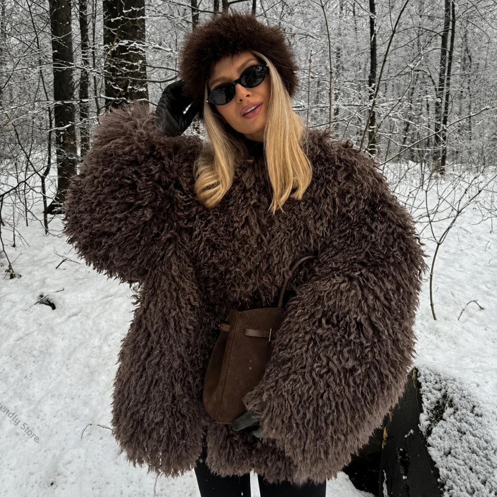Faux Fur Coat Luxurious Soft Classy Elegant Faux Fur Parka with Fur Oversized Snow Season Fur Jacket Women Warm Winter Party