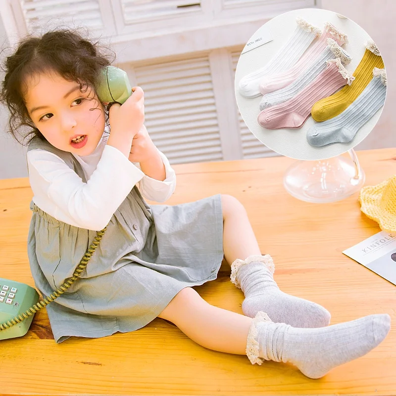 Baby Girls Soft Socks Spring Autumn Striped Lace Princess Children's Long Sock For Girls Casual Sport Kids From For 0 to 5 Years