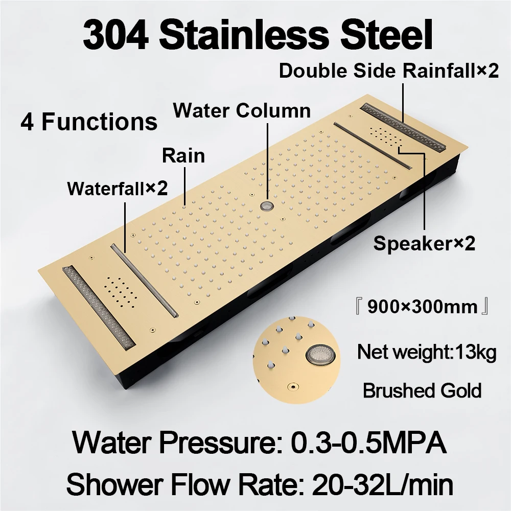 M Boenn 5 Functions Couples Shower Set System Bathroom Faucets Multi Functions Rainfall Shower Head Thermostatic Diverter Brass