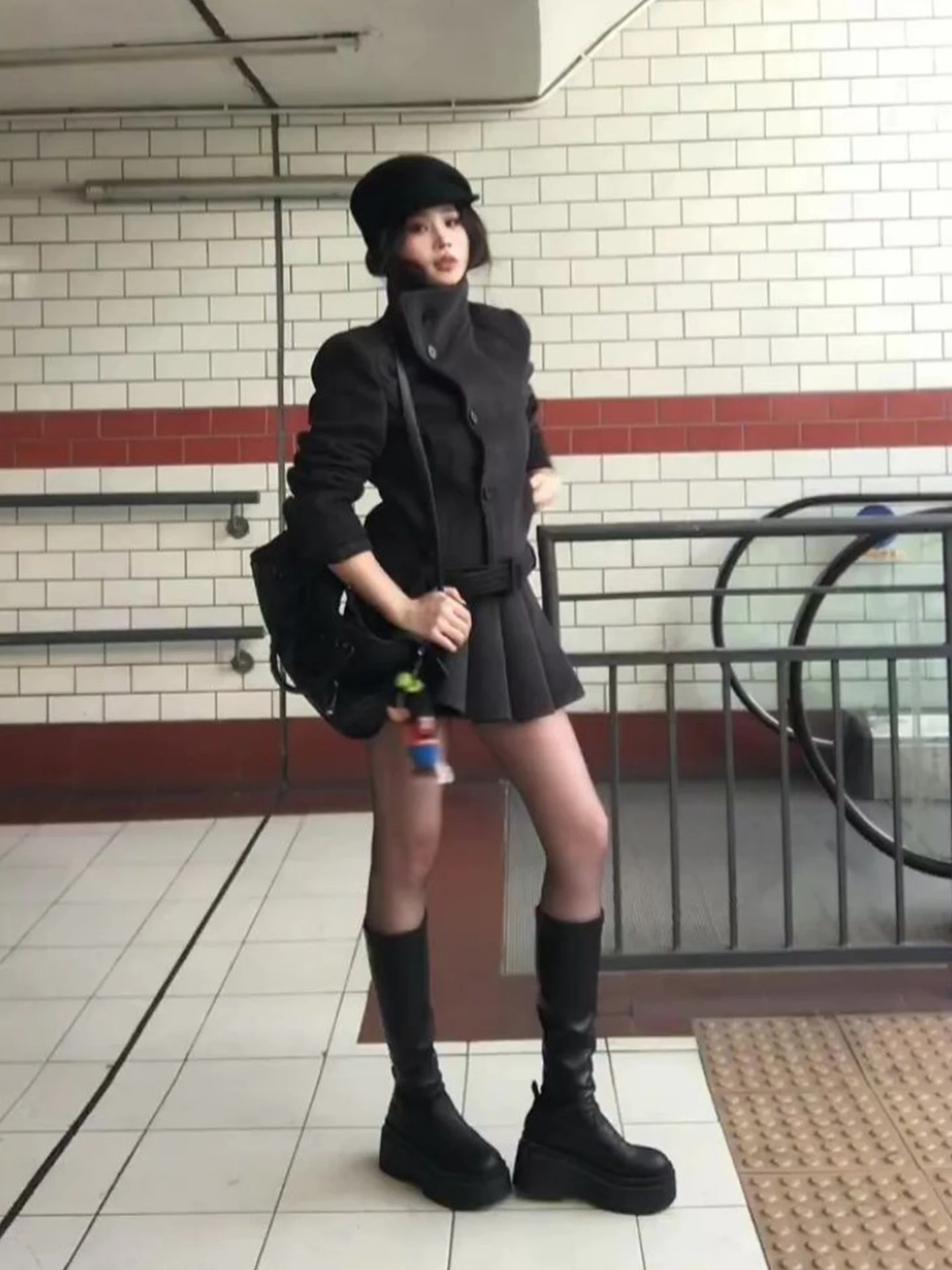 

Korean Design High Collar ort Woolen Coat Women's Autumn Winter New Sle Luxury Feel Classic Preppy Sle Knitwear Jaet