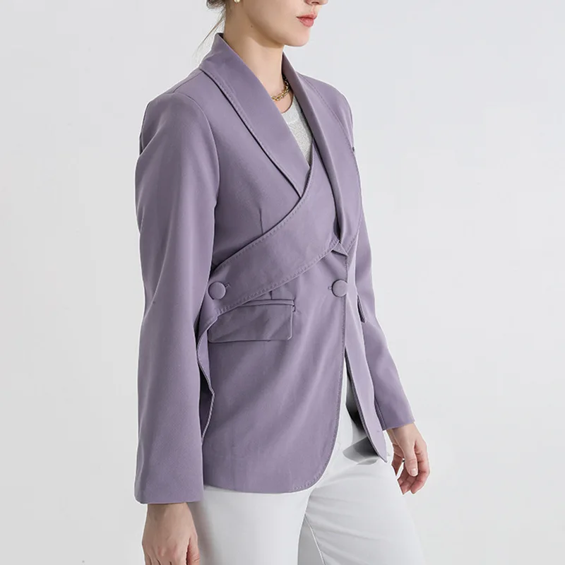 Tannt Women Blazer Asymmetry Patchwork Purple Chic And Elegant Woman Jackets Irregular Fashion Winter Jackets Women 2023 New