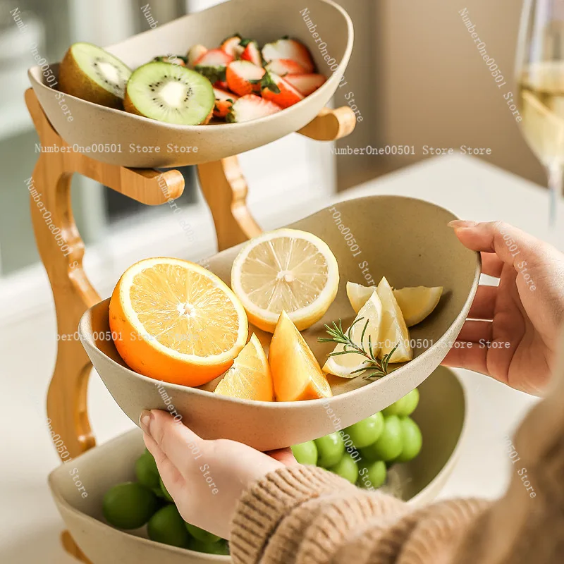 Creative three-layer multi-layer fruit tray European ceramic dried fruit tray bamboo frame household snack candy basket view 3