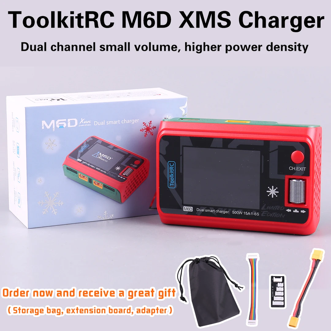 ToolkitRC Xmas Version M6D Dual Channel Same Output Balance Charger Aircraft Model Lithium Battery 250W