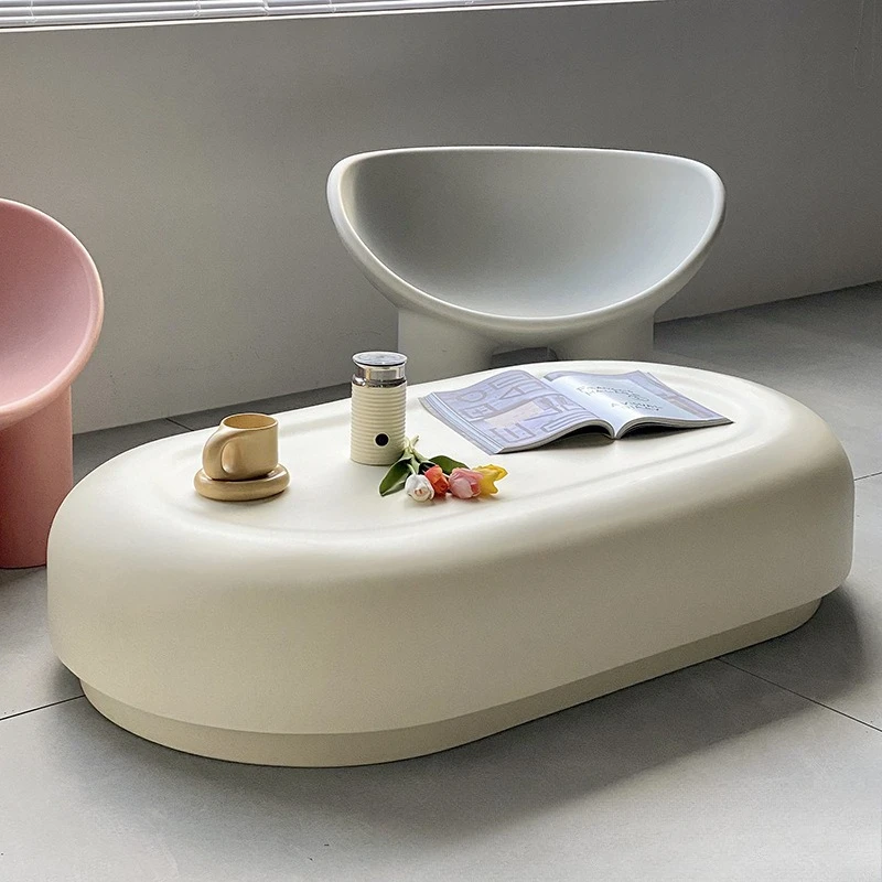 Wabi wind soap box coffee table Internet celebrity ins designer oval personality fiberglass tea table medieval soft furniture