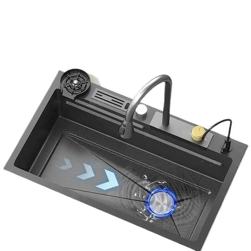 

Honeycomb embossing, kitchen bowl, thickened, stainless steel, large single slot, with knife holder, household