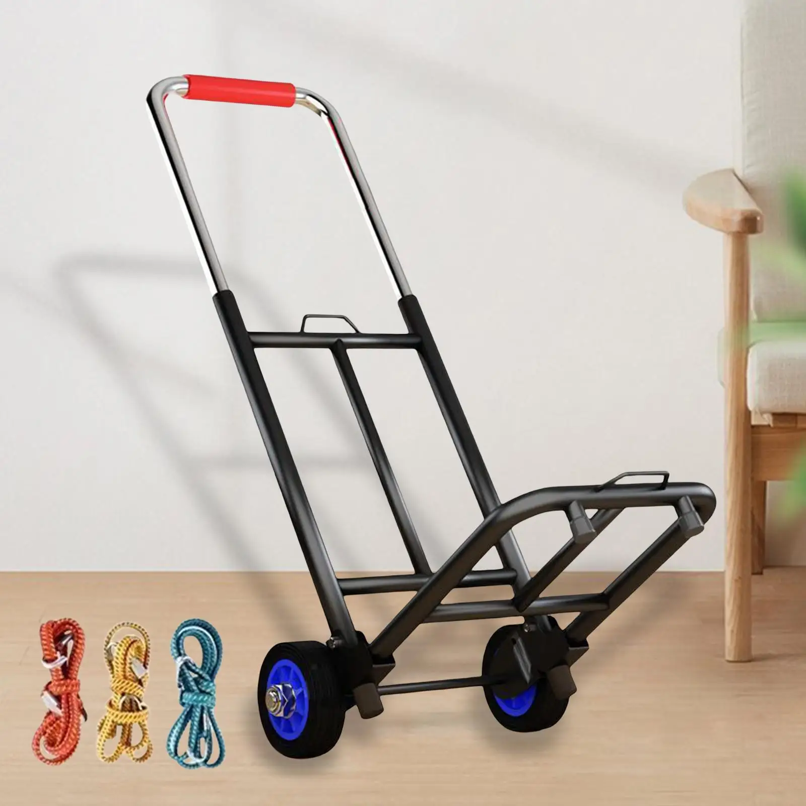 Foldable Hand Truck Dolly Adjustable Handle Trolley Cart Sturdy Retractable 22.8inch-36.2inch for Daily Use Luggage Handcart