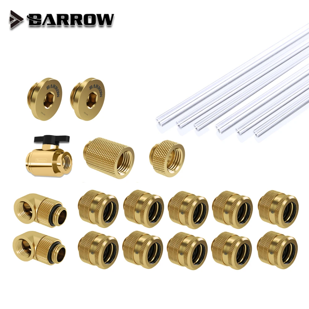 Barrow OD12/14/16mm Hard Tube Fitting Kit Brass Metal Connector G1/4'' Adapters Compression + 90 Degree Fitting + Water Plug