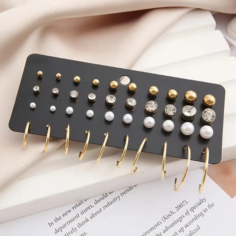 20 Pairs of Fashionable Pearl Zircon Simple Gold and Silver Dual Color Women\'s Earring Set Suitable for Daily Wear Jewelry Gifts
