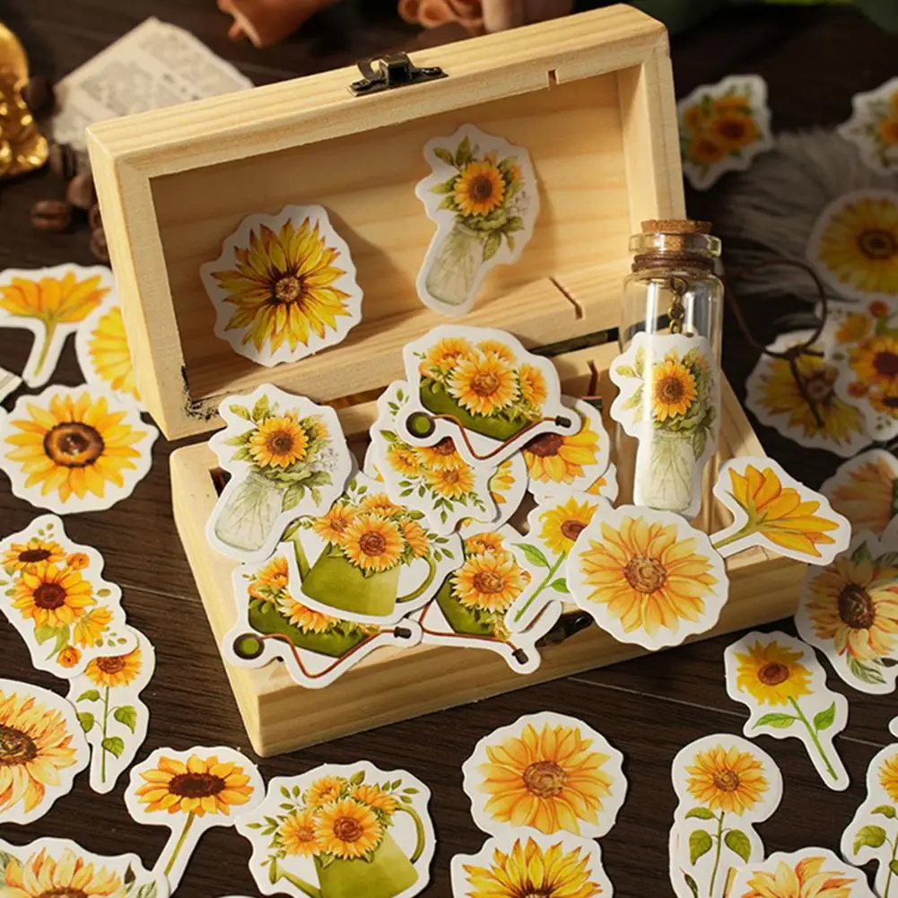 Portable 46Pcs Great Sunflower Stickers DIY Crafts Labels Stickers Cuttable Paper Sticker Waterproof   Home Supply