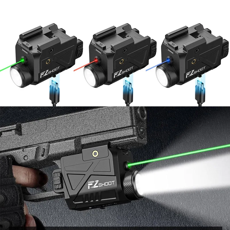 

800 Lumens Laser Light Combo Rechargeable Pistol Flashlight with Red/Blue/Green Laser Compatible with G-lock and Picatinny Rail