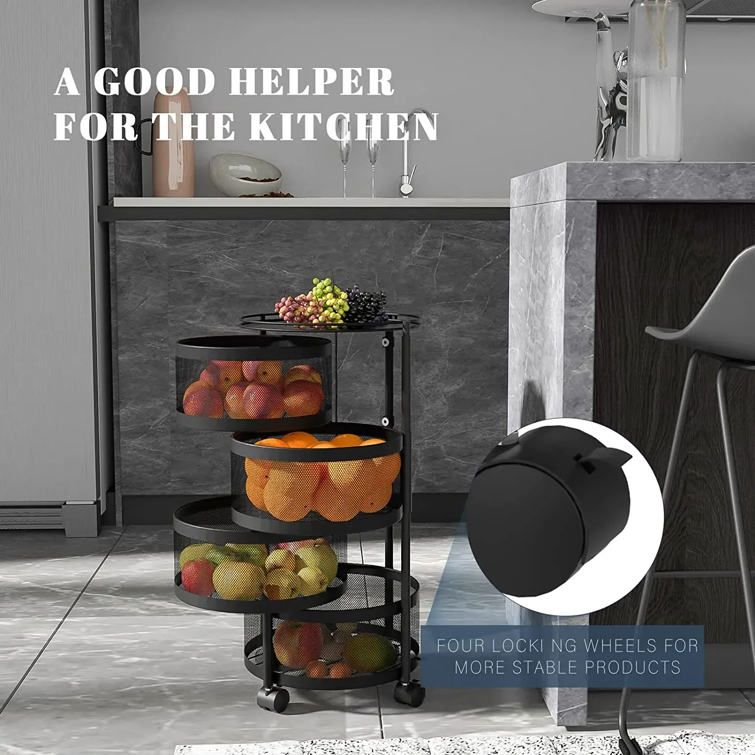 Kitchen Multi-layer Rotating Stainless Steel Storage Shelves Fruit and Vegetable Multifunctional Storage Effectively Save Space