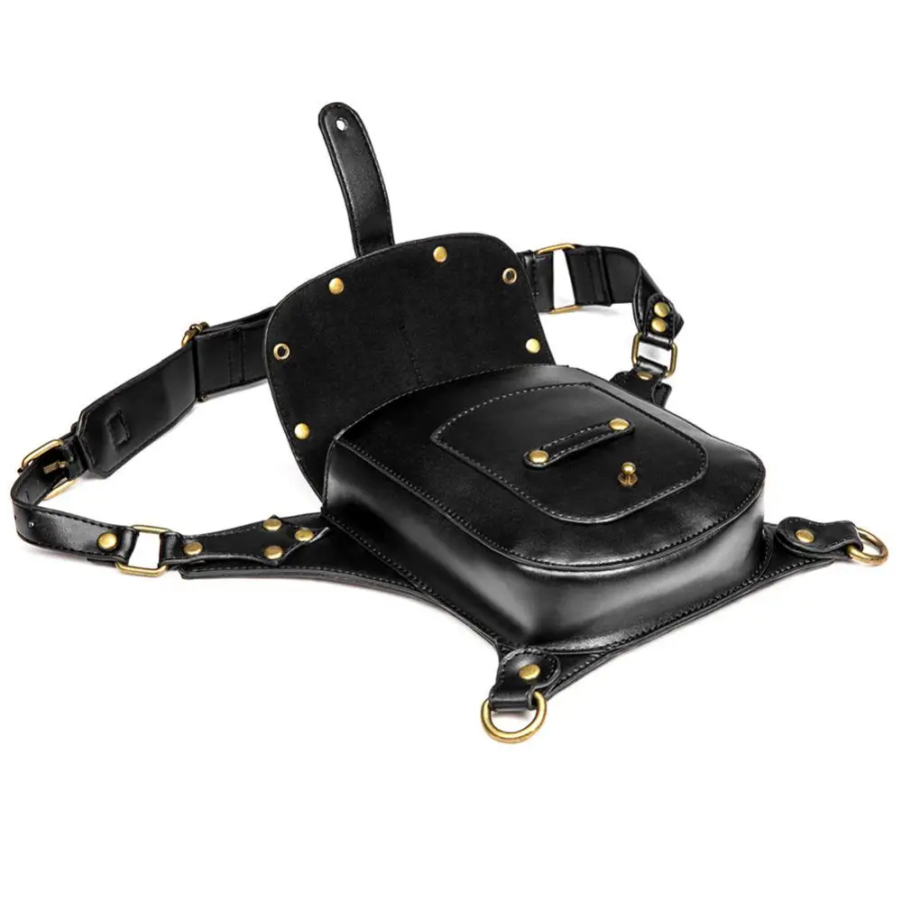 Steampunk Backpack with Multiple Carrying Method Punk Bag Pu Leather Rivets Niche Motorcycle Single Shoulder Crossbody Waist Bag
