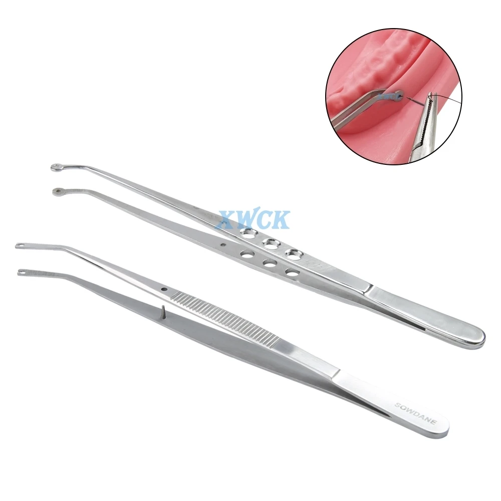 Dental Surgical Operation Stitching Tweezer College Tweezer Cotton Dressing Forceps Serrated Tip Stainless Steel For Dental Lab