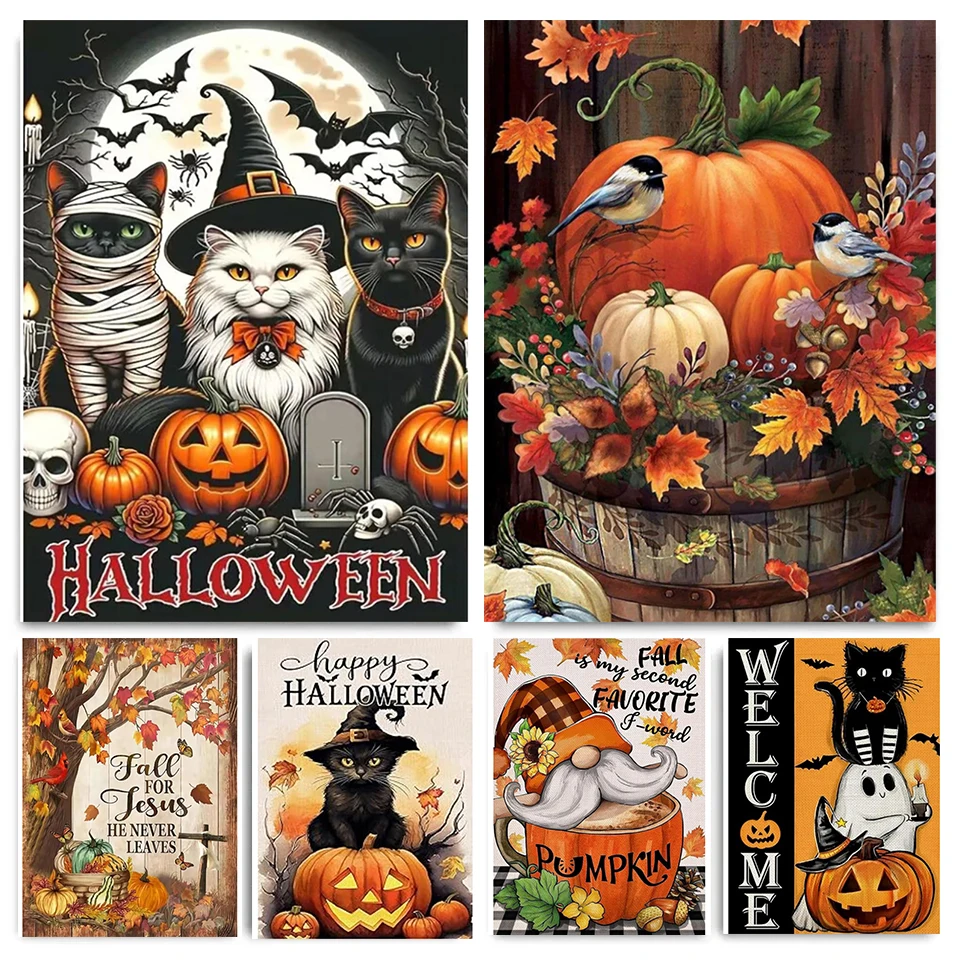 New Diamond Drawing 5DDIY Square/Round Diamond Mosaic Pumpkin Cat Jewelry Embroidery Halloween Picture Home Decoration Gift