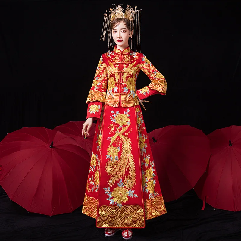 

Yourqipao Wedding Dress Women Xiuhe Clothing New Spring and Summer Chinese Wedding Dress Slim-fit Dragon and Phoenix Coat Toast