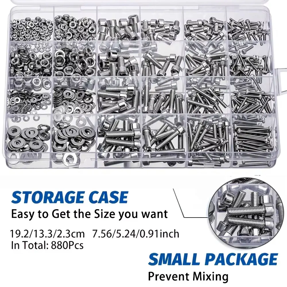 918pcs Nuts And Bolts Assortment Kit - M2, M3, M4, M5 Hex Head 304 Stainless Steel Bolts, Nuts, Flat Washers, And More image 6