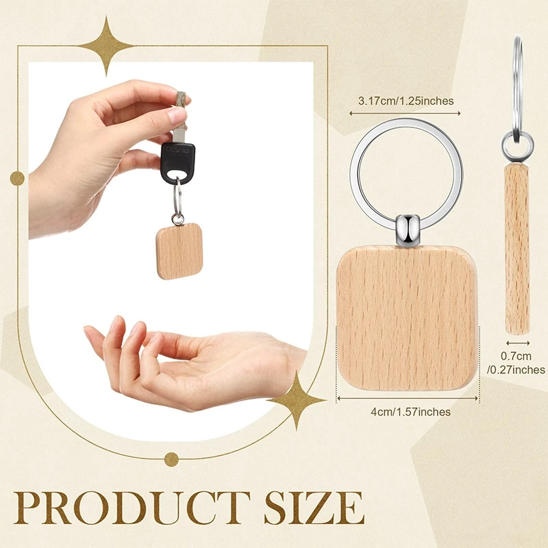 20Pcs Beech Keychain Pendant Wood Keyrings Wooden KeyChain