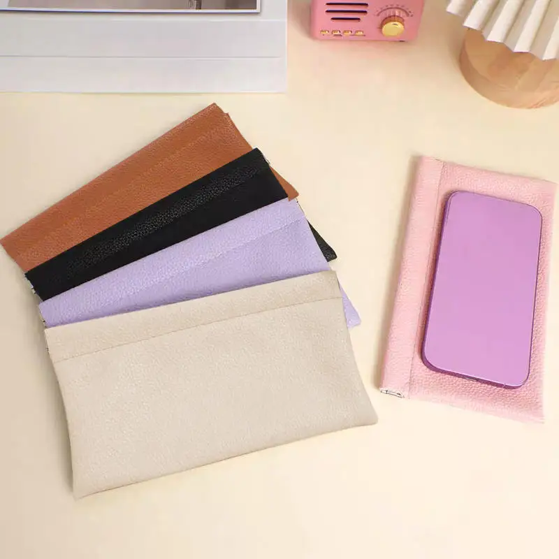 Coin Purse Solid Color Long Wallet Data Cable Earphone Storage Hand-held Bag Multi-purpose Eyeglass Pouch Self-closing Simple