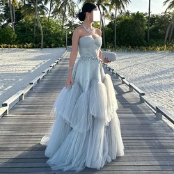 Exquisite Tulle Evening Dress Fashion Strapless Sleeveless Crystal Homecoming Dresses Customized Zipper Back Celebrity Gowns
