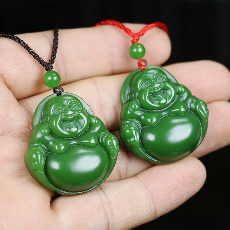 

Jasper Spinach Green Buddha Gong Pendant Ladies Necklace