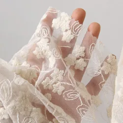 Apricot Cotton Mesh Embroidery Lace Fabric Vintage Elegant Embroidered Fabric DIY Children's Clothing Skirt Curtain Tablecloth