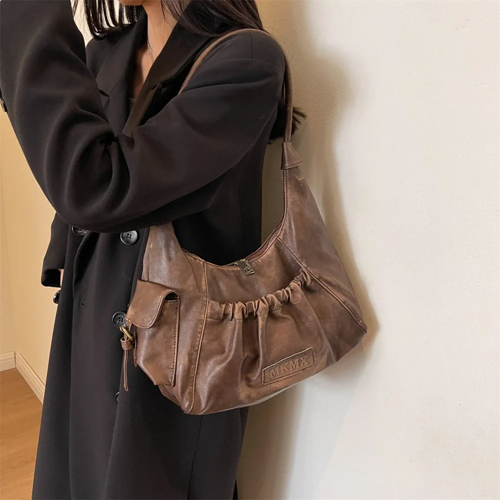 

Luxury Designer Handbags for Winter 2025 Vintage Shoulder Bags for Women, Pleated Design, Large Capacity Retro Hobo Bag