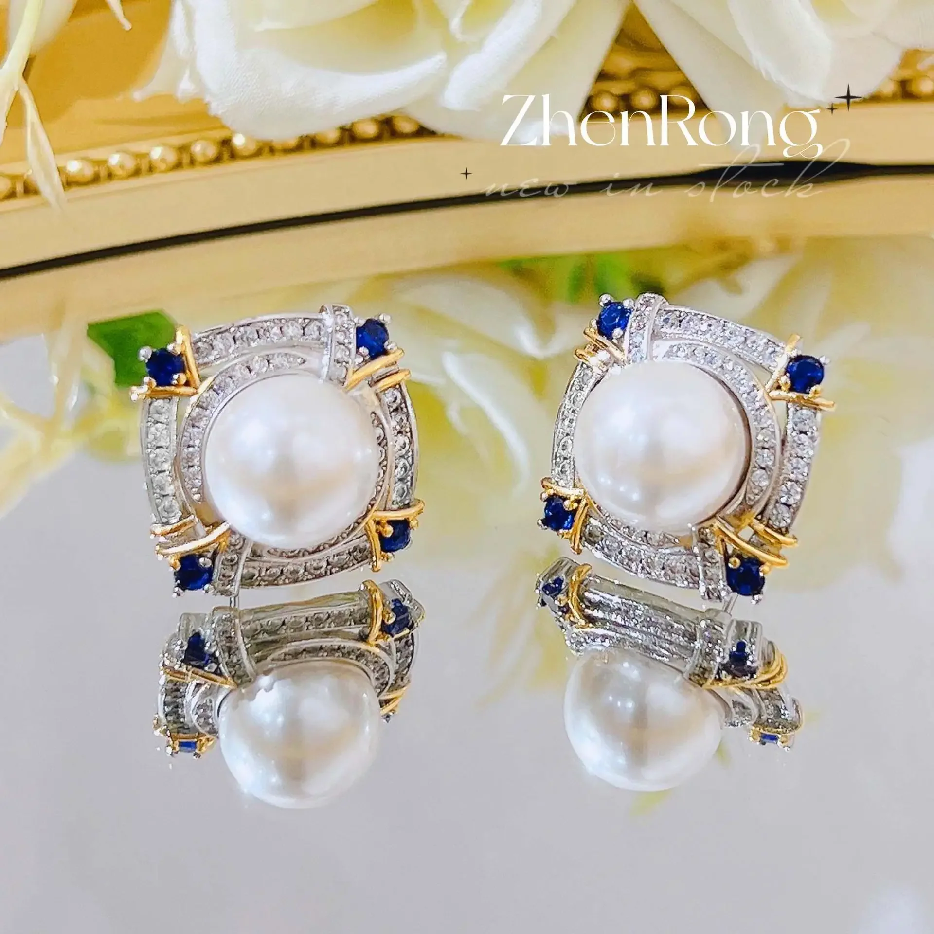 

Ne'wFrench Vintage Baroque Pearl Earrings Aurora Colorful Two Tone Gold Imitation Marbe Pearl Earrings Female