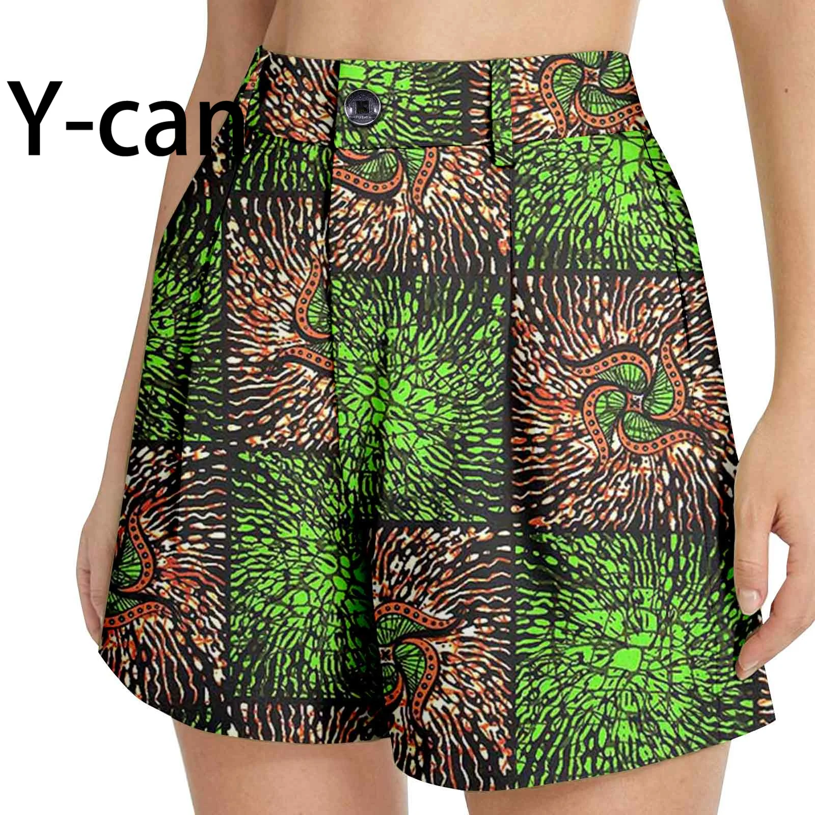 African Women‘s Shorts Summer New Fashion High-Waisted Shorts Dashiki Ankara Print Women\'s One-Button Female Shorts 2421003