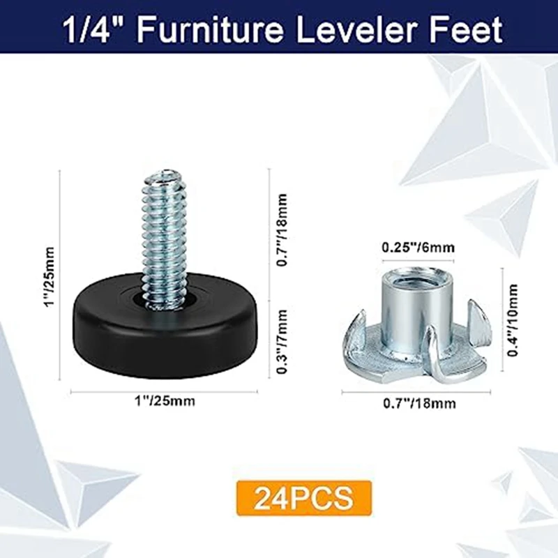 1/4Inch Thread Furniture Feet Levelers,24PCS Adjustable Feet Levelers On Furniture Glide Leveling,For Table(1/4Inch-18)