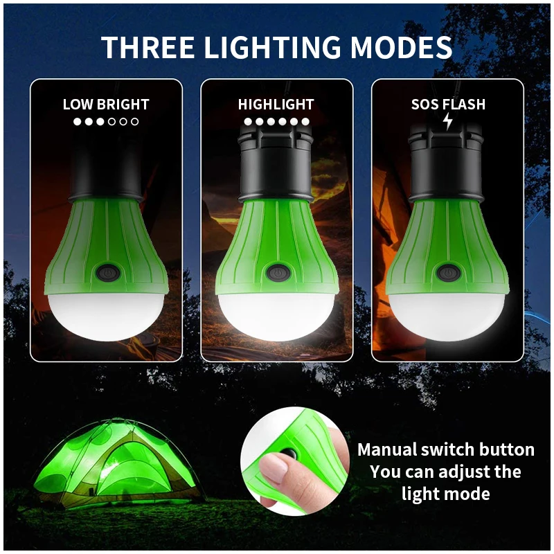 X-TIGER Tent Lamp Mini Lighting Lantern Tent Light LED Bulb Emergency Lamp Waterproof Hanging Hook Flashlight Camping Light