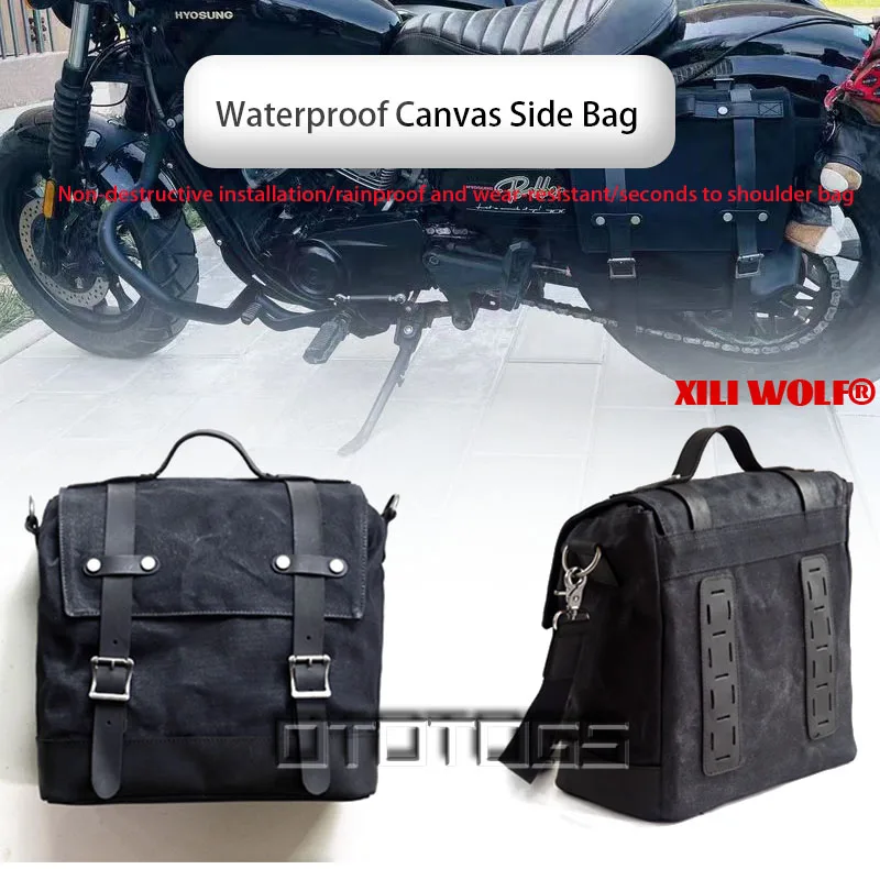 Motorcycle Universal Vintage Motorcycle Side Bag Waterproof Side Bag Canvas Bag Rider Seat Bag Motorcycle Tail Amine Bag