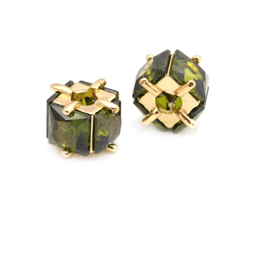 18K Gold Color Brass and Zircon Large Hole Cube Spacer Beads Bracelets Jewelry Making Supplies Necklace Earrings for Women