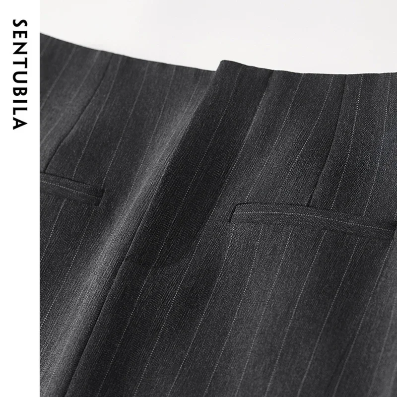 SENTUBILA Striped Suit Skirt Women 2024 Fall Winter Formal Straight High-waist Slit Work Business Female Long Skirts 143Q56822