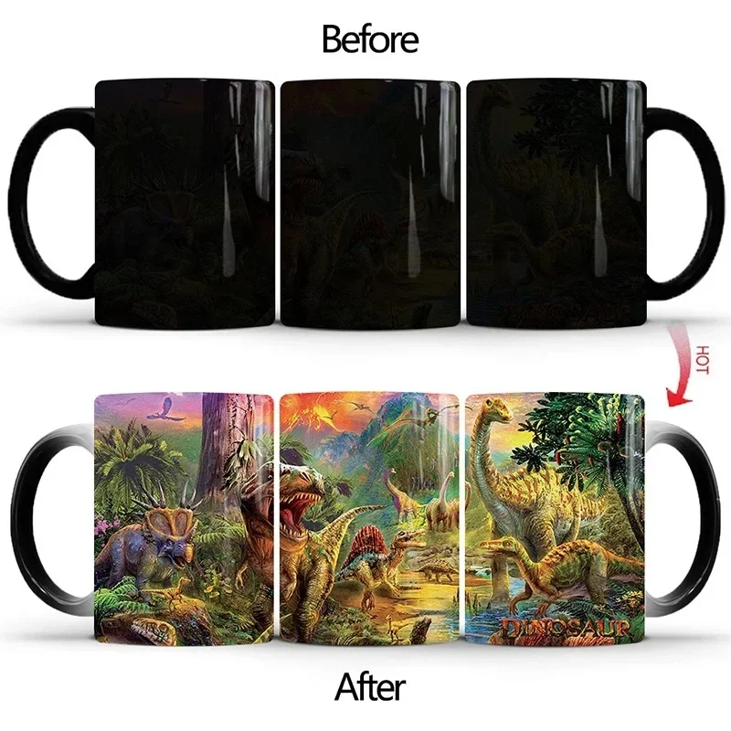 Dinosaur World Color Changing Mug Tyrannosaurus Rex Ceramic Magic Mug Heat Sensitive Coffee Cup Water Cups Kids Children Gift