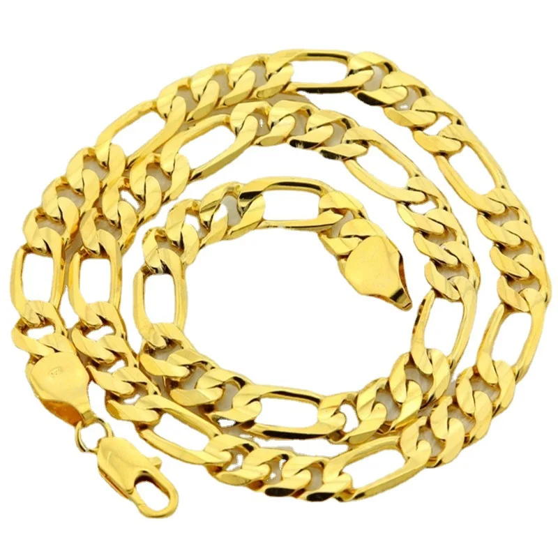 pure gold color men chain necklace jewelry,plated 24k Gold 10mm heavry figaro chain necklace for men 20” 22\