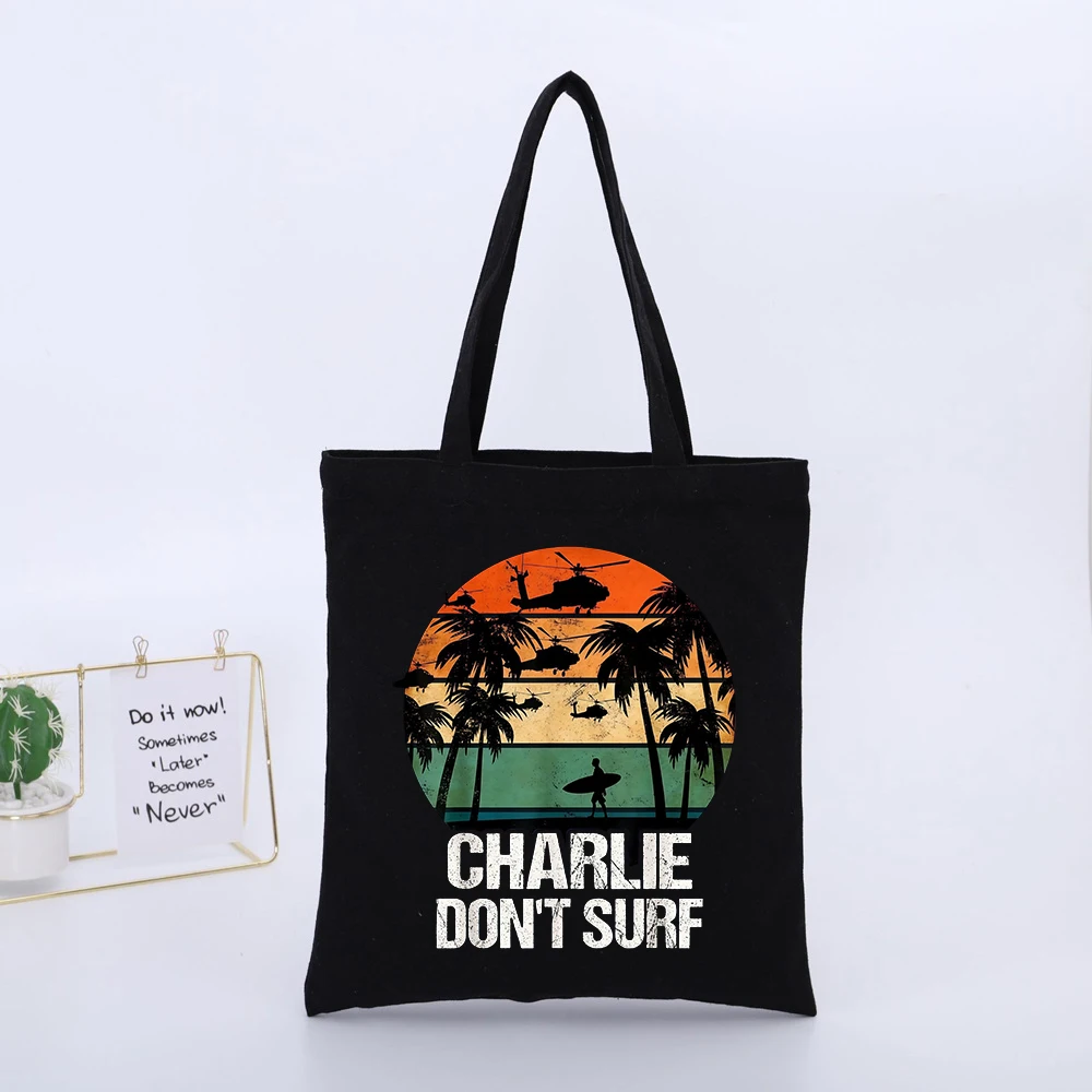 Sunset Beach Scene with Typography Print Canvas Tote Bag, Vintage Style for Casual Daily Use