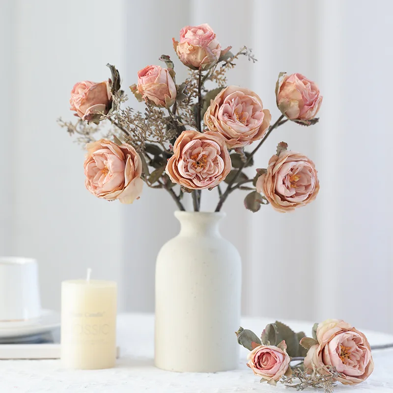 10 Stück Herbstliche 2-köpfige Rosen Künstliche Blumen Wohnzimmer Tischdekoration Hochzeit Brautstrauß Hochzeitsdekoration Party Blumendekoration – Detail 1