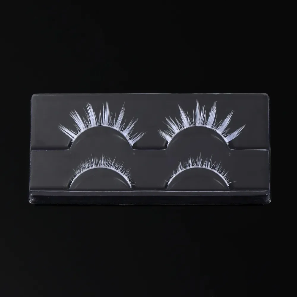 2 Pairs Halloween Party Cosplay Creative White False Eyelashes Upper&Lower Eyelashes Extension Soft Wispy Natural Lash Makeup