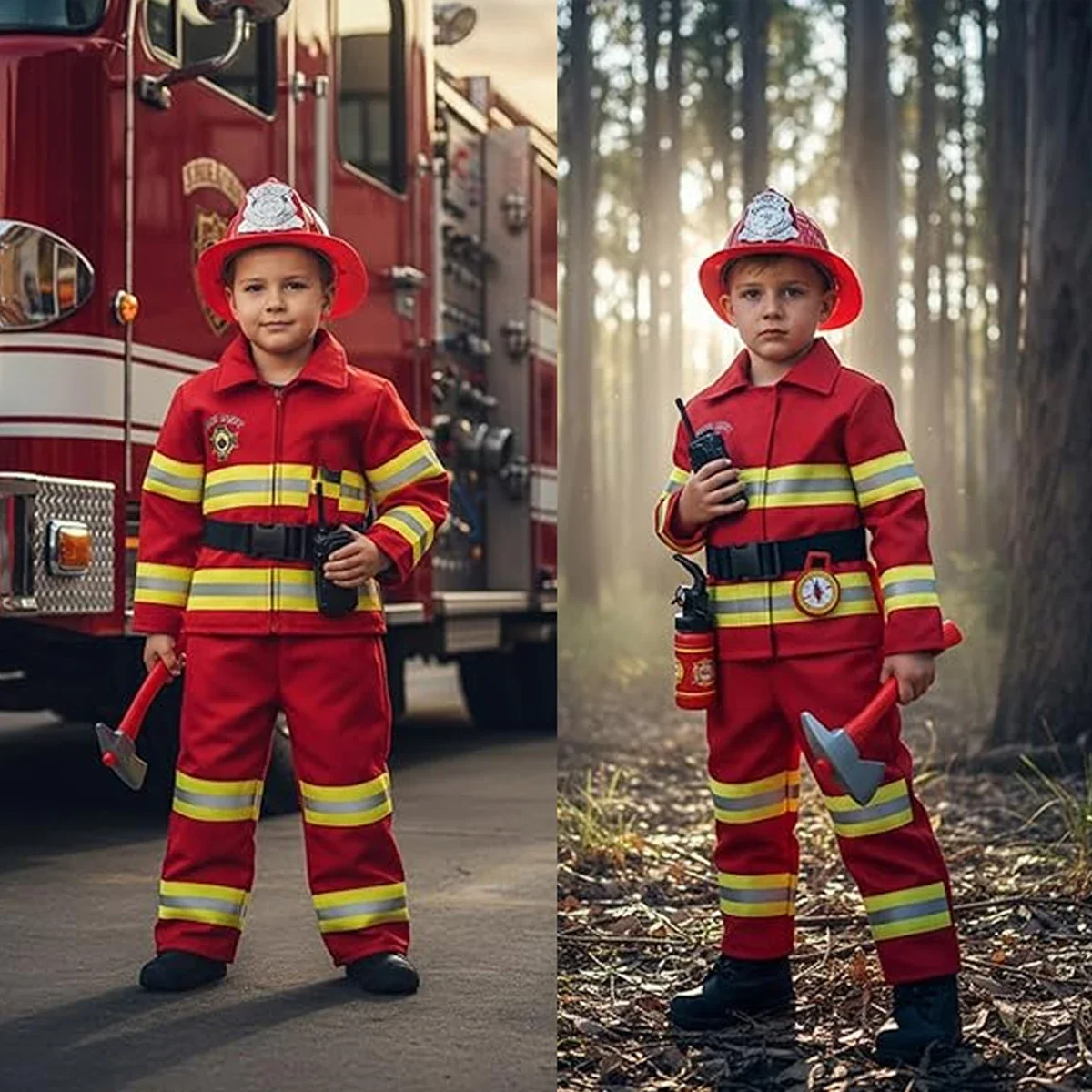 ألعاب تنكرية لرجل الإطفاء للأطفال مع ملحقات كاملة لحفلات أعياد الميلاد والهالوين للأولاد والبنات باللون الأزرق الداكن #6