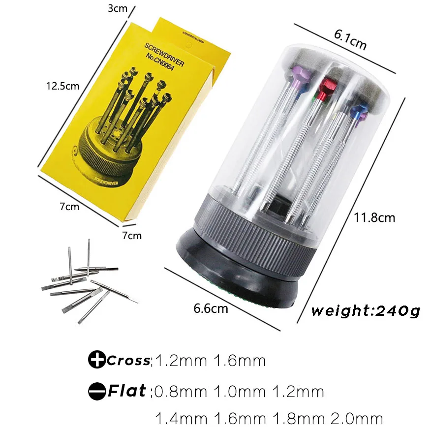 Screwdriver Set Watch Repair Tool Kit 9PCS Watch Glasses Flat Blade Assort Slotted Mini Screwdrivers Tool with Rotating Stand