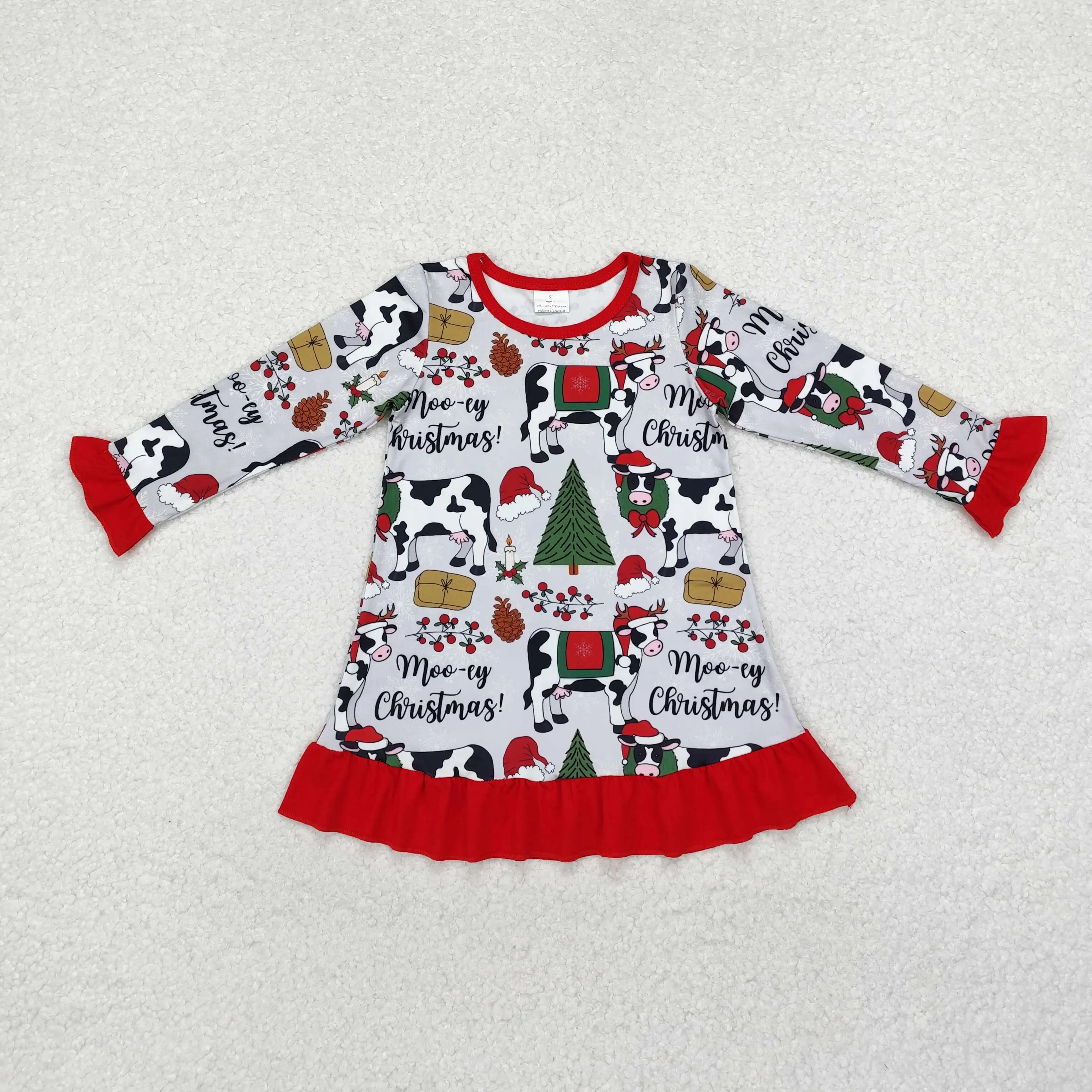 

new rts baby girls christmas dress wholesale boutique hot sale christmas tree milk gray dress