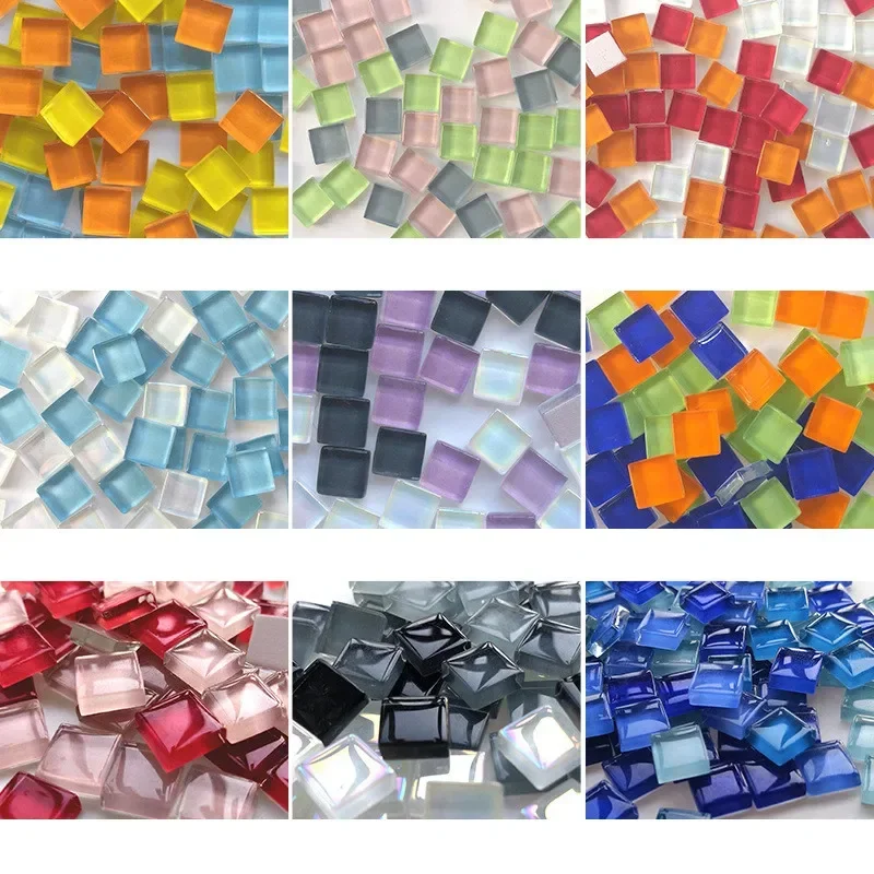 300g/10.58oz(Approx. 300pcs) Glass Mosaic Tiles 1cm/0.39in Square Craft Tile DIY Mosaic Making Materials 0.4cm/0.15in Thickness