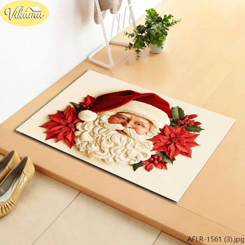 VIKAMA Classic Santa Claus Doormat, Non-Slip Entryway Mat, Festive Decorative Indoor/Outdoor Entryway Rug, Home Decor