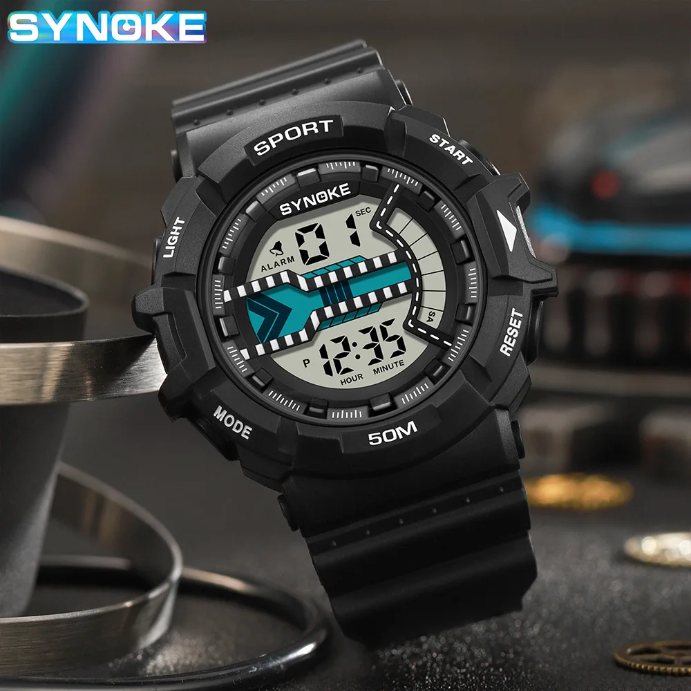 Watch Outdoor Sports Multifunctional Waterproof Shock Resistant Large Screen Display Luminous LED Digital Watch For Men Synoke