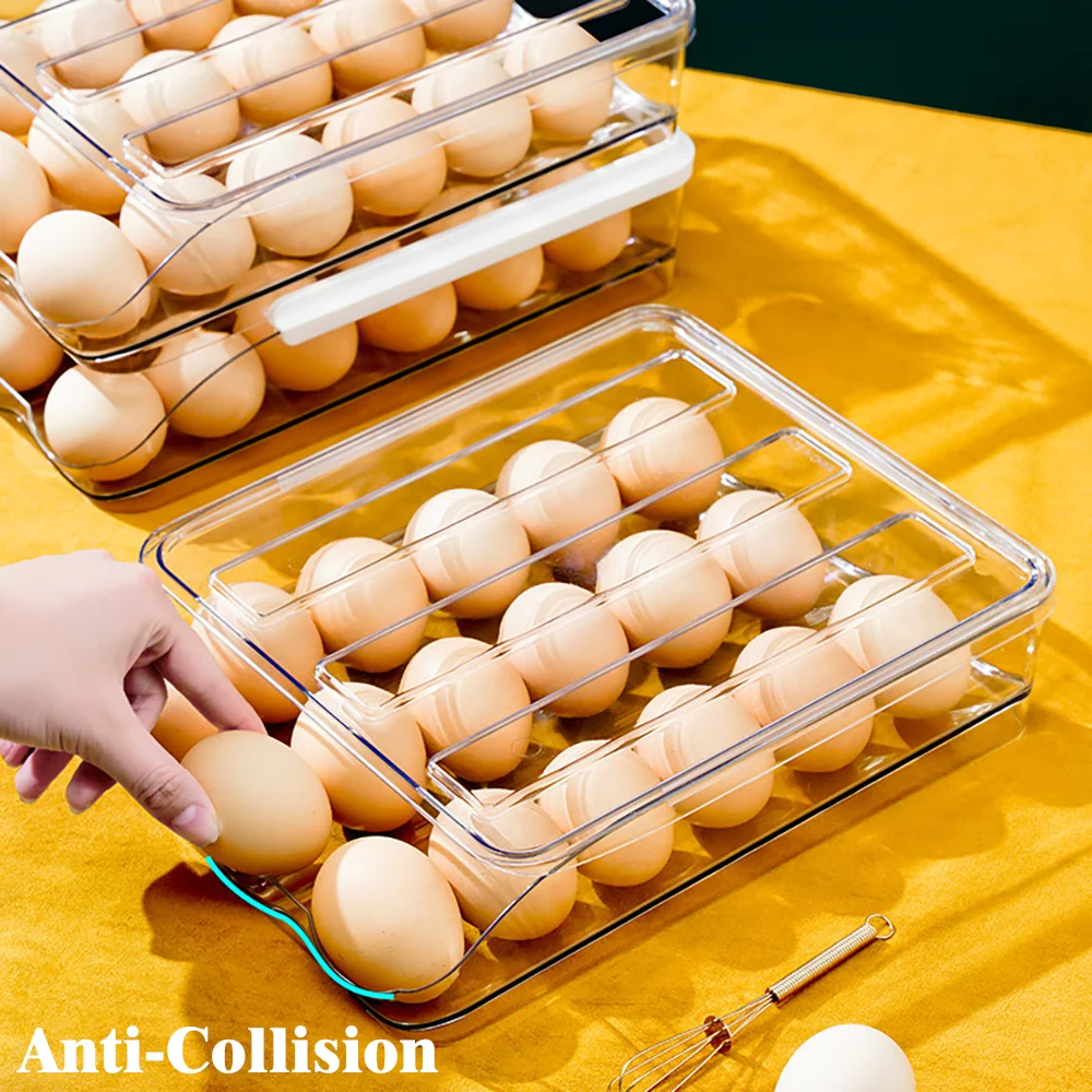 Automatic Scrolling Egg Large Capacity Storage Box Egg Basket Container Organizer Rolldown Refrigerator Egg Dispenser Kitchen