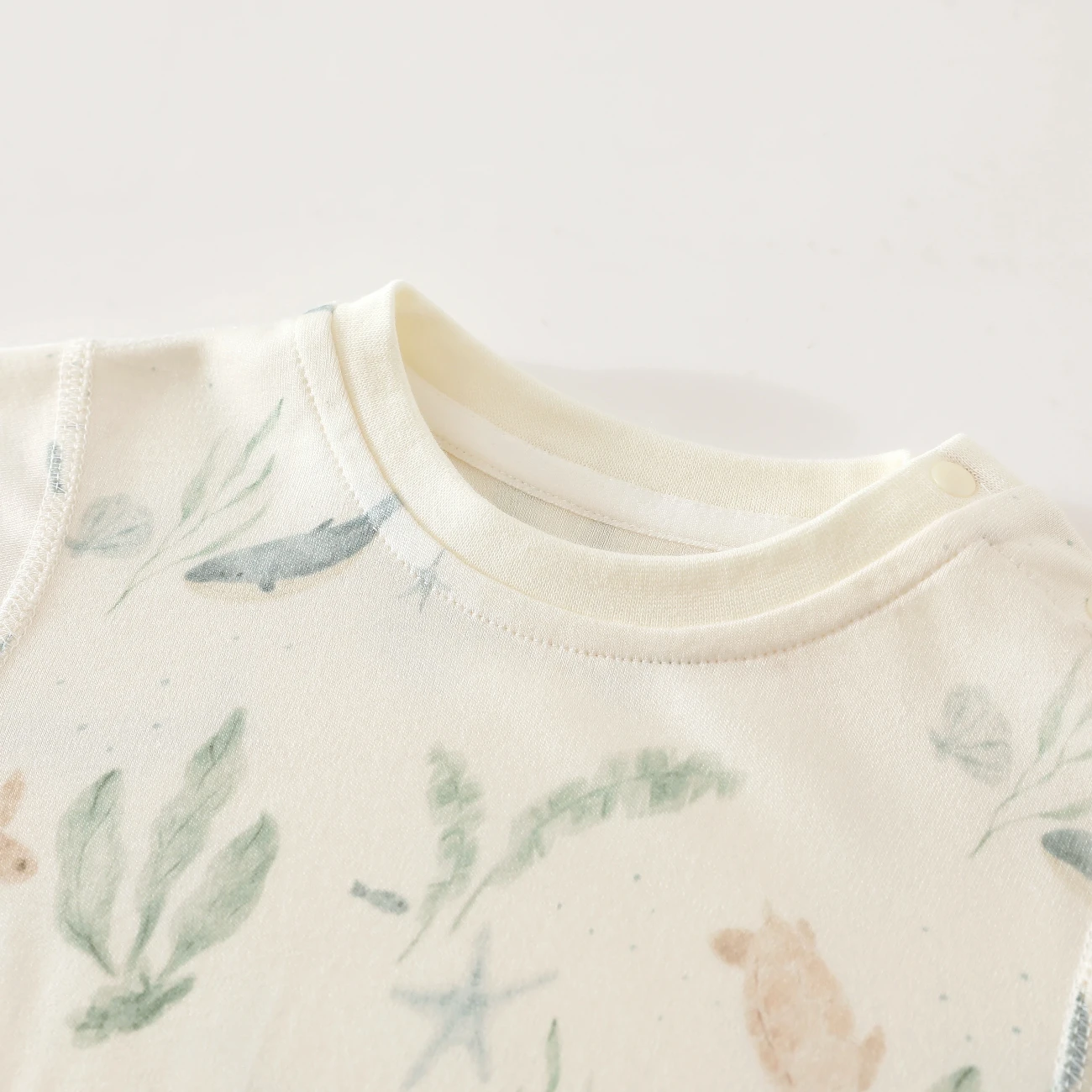 Baby Warm Ginger Plant Antibacterial Underwear Set with Ocean Print, Autumn Clothes and Pants, Separate Home Pajamas